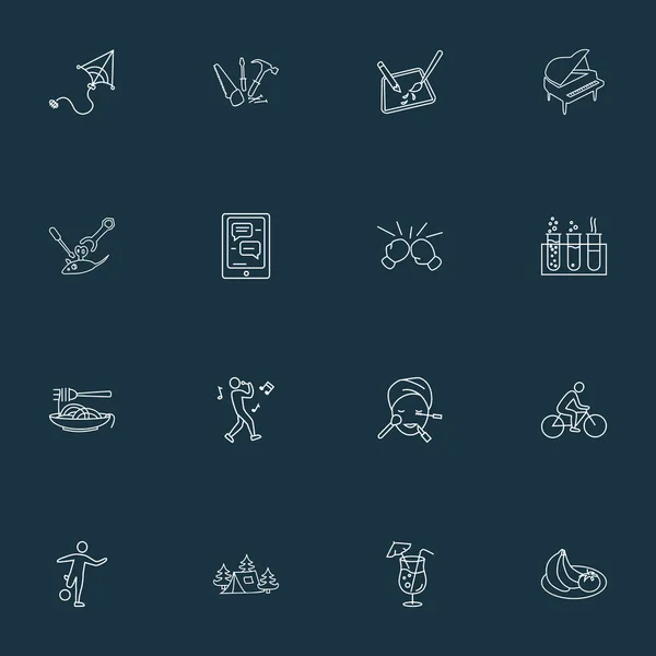 Entertainment icons line style set with healthy food, sport, make up and other tool elements. Isolated  illustration entertainment icons. — Stock Photo, Image