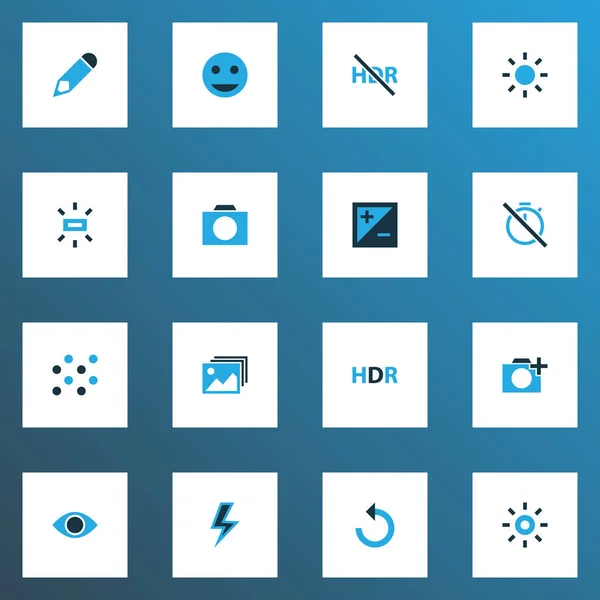 Immagine icone colorate set con hdr, galleria, fotografia e altri elementi ruotare a sinistra. Isolate icone immagine illustrazione . — Foto Stock