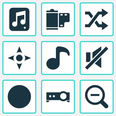Projektör, film, kayıt ve dilsiz başka öğeler ile Medya Icons set. İzole illüstrasyon Medya simgeler.