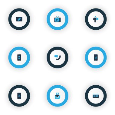 Bağlantı simgelerinin mobil şebeke, posta kutusu, aşk mesajı ve diğer akıllı telefon öğeleri ile set renkli. İzole resimde bağlantı simgeleri.