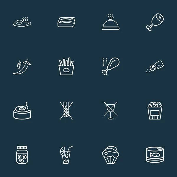 Ernährungs-Symbole Linie Stil-Set mit Sardinen, Omelette, Cupcake und anderen Wein verbotenen Elementen. isolierte Illustration Ernährungssymbole. — Stockfoto