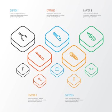 Araçları simge stil pense ile kümesi satır, yeni bıçak, tornavida ve diğer öğeleri gördüm. İzole vektör çizim araçları simgeler.