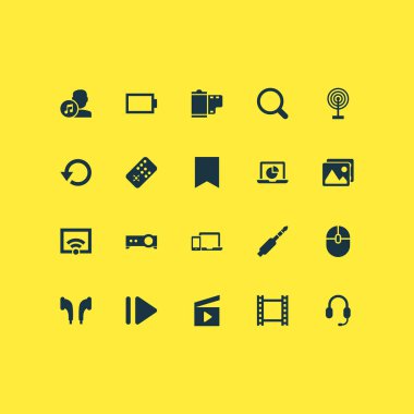 Müzik simgeleri video, resim, film ve diğer denetleyicisi öğeleri ile ayarlayın. İzole vektör illüstrasyon müzik simgeleri.