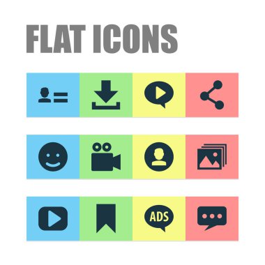Medya ile Internet Icons set, emoji, profil ve diğer oyun elemanları. İzole resimde Internet simgeleri.