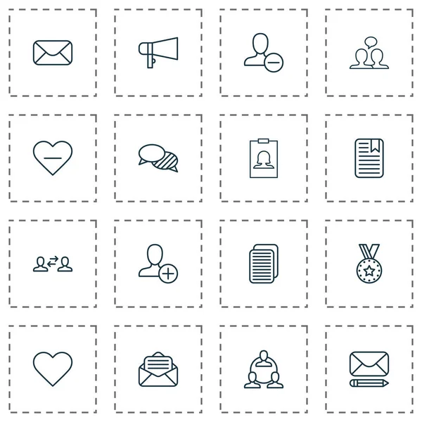 Kommunikation ikoner set med dialog, ta bort, lägga till och andra märke element. Isolerade illustration kommunikation ikoner. — Stockfoto