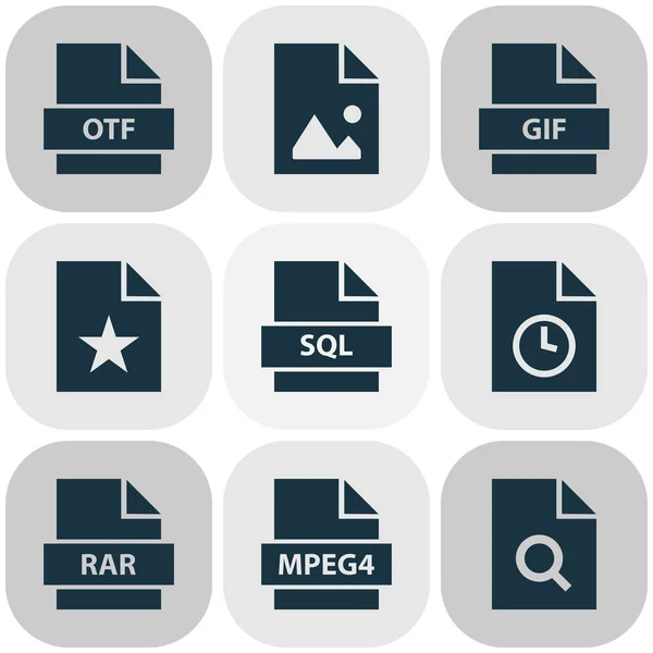 Ícones de arquivo conjunto com rar, software, favorito e outros elementos gif. Ícones de arquivo de ilustração isolados . — Fotografia de Stock