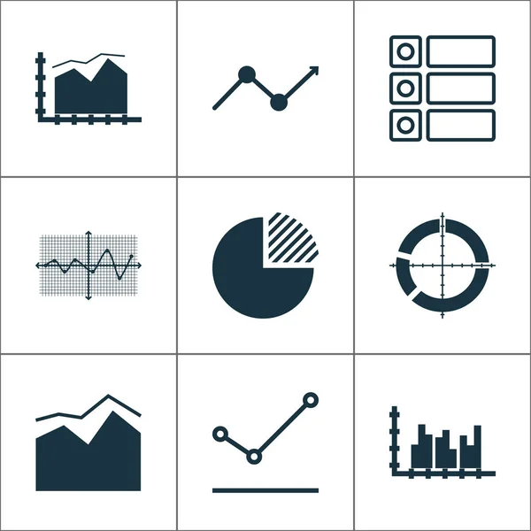 Soubor grafů, diagramů a ikon statistik. Prémiová kolekce symbolů kvality. Ikony lze použít pro design webu, aplikace a uživatelského rozhraní. — Stock fotografie