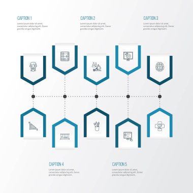 Okul simgeler stil tıp, kalem, abak ve diğer matematik öğeleri kümesi satır. İzole vektör çizim okul simgeler.