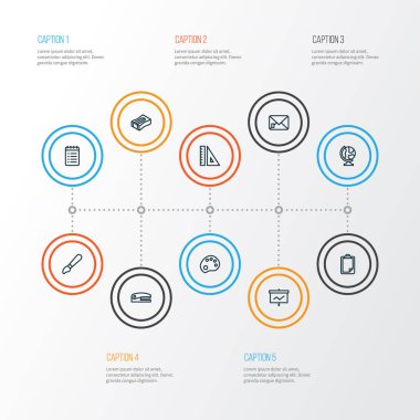 Sabit simgeleri ile ayarla listesinde, fırça, kalemtıraş ve diğer sanatçı öğeleri kalem için stil satır. İzole vektör çizim sabit simgeleri.