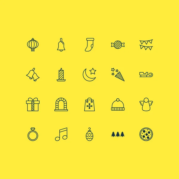 Conjunto de iconos de año con linterna china, chimenea, taffy y otros elementos de caramelo de caramelo toffee. Iconos de año de ilustración vectorial aislado . — Archivo Imágenes Vectoriales