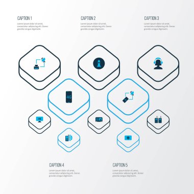 İletişim simgeler kümesi hızlı Wi-Fi, dokunmatik ekran, 4 g smartphone ve diğer tablet iletişim öğeleri renkli. İzole illüstrasyon iletişim simgeleri.