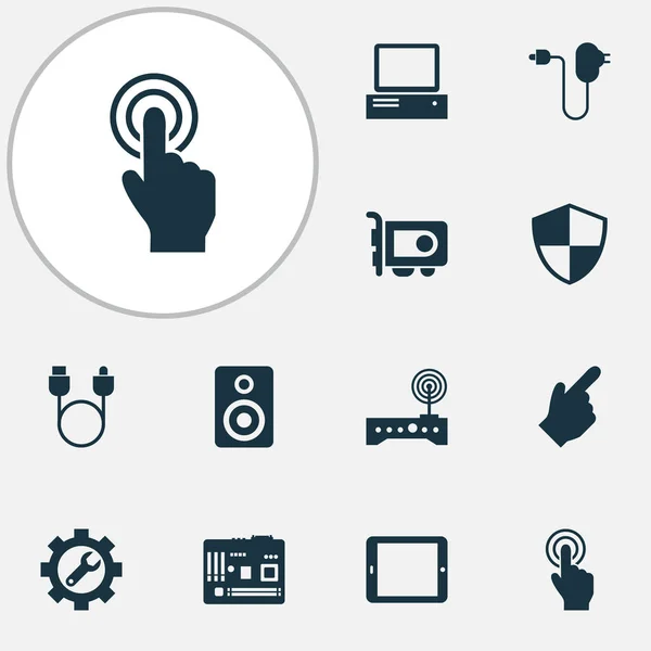 Gadget icons set with charger, adapter, cursor and other hardware elements. Isolated  illustration gadget icons. — Stock Photo, Image