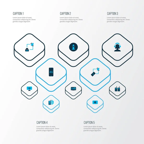 İletişim simgeler kümesi hızlı Wi-Fi, dokunmatik ekran, 4 g smartphone ve diğer tablet iletişim öğeleri renkli. İzole illüstrasyon iletişim simgeleri.