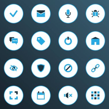 Kullanıcı simgeleri yorum, tam ekran, takvim ve diğer yasak öğeleri kümesiyle renkli. İzole vektör çizim kullanıcı simgeleri.