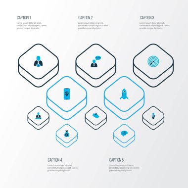 İş simgeler kümesi para çuval, el sıkışma, hedefi Finans çanta öğeleri ile renkli. İzole vektör illüstrasyon iş simgeleri.