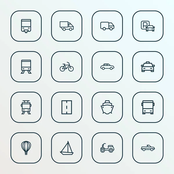 Iconos de envío conjunto de estilo de línea con autobus, scooter, caravana y otros elementos ciclomotores. Iconos de envío de ilustración vectorial aislado . — Archivo Imágenes Vectoriales