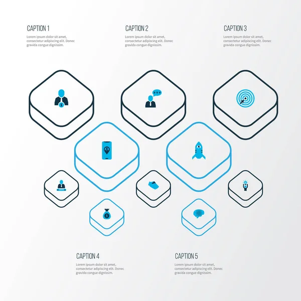 İş simgeler kümesi para çuval, el sıkışma, hedefi Finans çanta öğeleri ile renkli. İzole vektör illüstrasyon iş simgeleri.