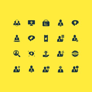 Beyin fırtınası, dişli, takım lideri ve diğer bul çalışan elemanları ile takım Icons set. İzole vektör çizim takım simgeleri.