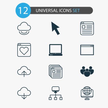 Bağlantı simgelerinin bulut, upload, imleç ok ve diğer yer imi öğeleri ile ayarlayın. İzole resimde bağlantı simgeleri.