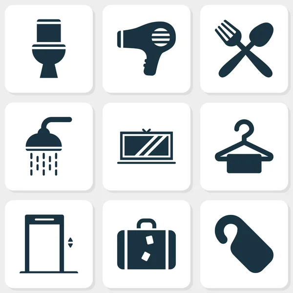 Tourism icons set with toilet, case, tv and other television elements. Isolated  illustration tourism icons. — Stock Photo, Image