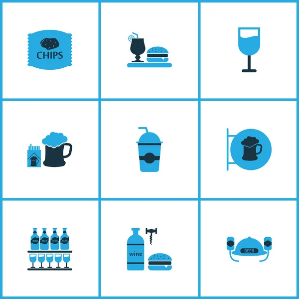 Drick ikoner färgad uppsättning med mojito, öl med cigaretter, plakat och andra öl skylt element. Isolerade illustration drink ikoner. — Stockfoto