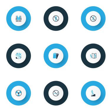 Emanet simgeler kümesi ile patlayıcı, adım kadar renkli, koşmak yok ve diğer bomba öğeleri. İzole vektör çizim Emanet simgeler.