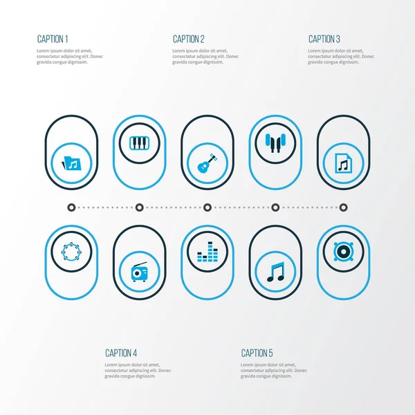 多媒体图标设置与档案, 音乐, 耳机和其他手露因元素。隔离的矢量插图多媒体图标. — 图库矢量图片