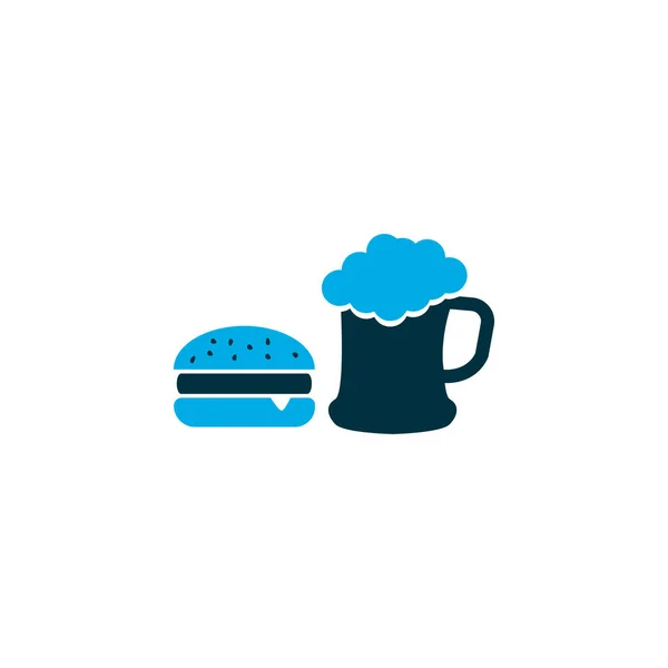 Cerveza con hamburguesa icono símbolo de color. Almuerzo aislado de primera calidad en estilo de moda . — Archivo Imágenes Vectoriales