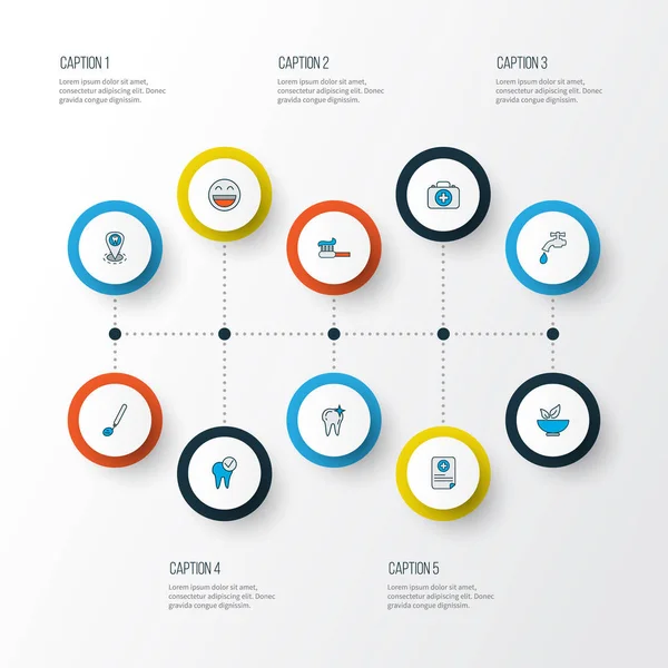 Tooth icons colored line set with water crane, stomatology tool, medical report and other mortar elements. Isolated  illustration tooth icons. — Stock Photo, Image