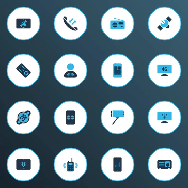 Conjunto de iconos de comunicación de color con relación de usuario, consola de comunicación, conexión de tableta y otros elementos del receptor. Iconos de comunicación de ilustración aislada . — Foto de Stock