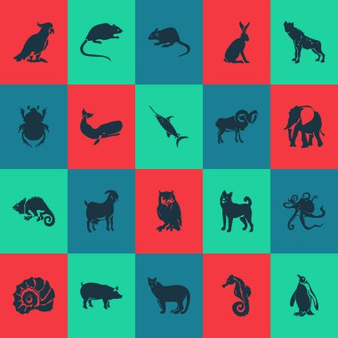 Fauna simgeler fil, domuz, ovis ve diğer papağan öğeleri ile ayarlayın. İzole vektör çizim fauna simgeler.