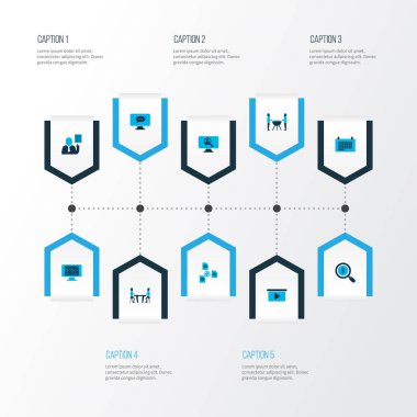 Ekip çalışması simgeler vacancy, arama para, online görev sohbet ve diğer arama alt öğeleri kümesi renkte. İzole vektör çizim çalışması simgeler.