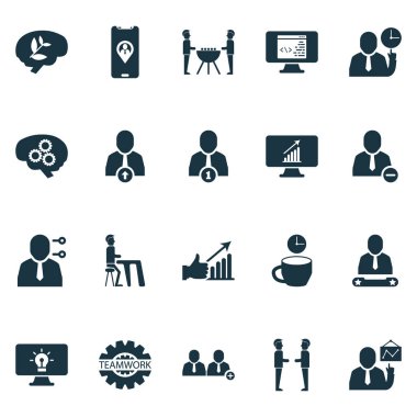 Takım simgeler team yer, yukarı tesviye, online fikir ve diğer liderlik öğeleri ile ayarlayın. İzole vektör çizim takım simgeleri.
