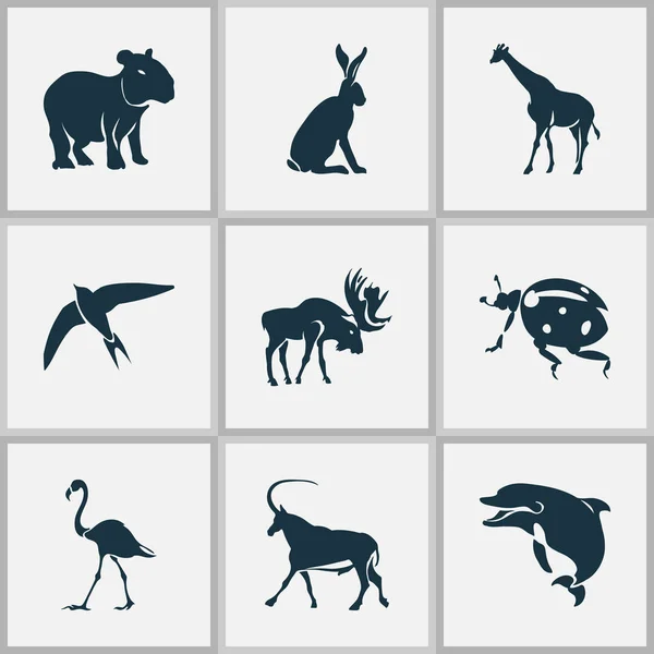 Állatvilág ikonok beállítása, a Vízidisznó, a jávorszarvas, a lencse és a gazella elemeivel. Elszigetelt vektoros illusztráció fauna ikonok. — Stock Vector