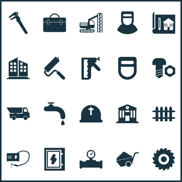 Icone industriali con scuola, tubo con sensore, cucitrice per costruzioni e altri elementi per veicoli a piattaforma. Isolato vettoriale illustrazione icone industriali . — Vettoriale Stock