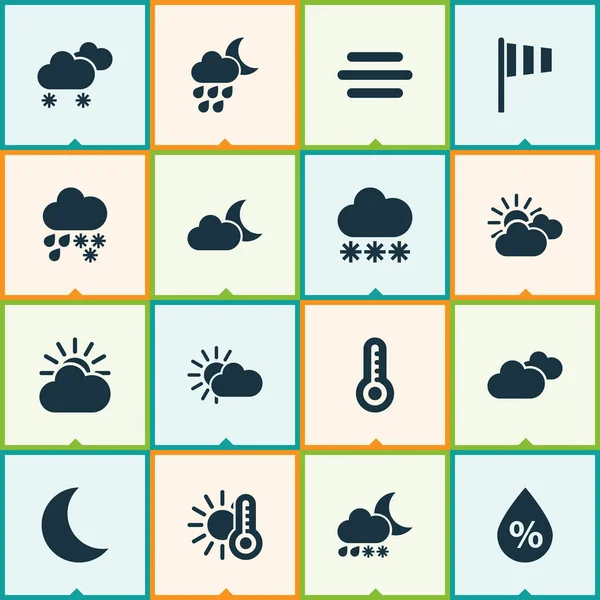 Iconos meteorológicos establecidos con sol, nieve, clima y otros elementos de nubes solares. Iconos de tiempo de ilustración vectorial aislado . — Archivo Imágenes Vectoriales