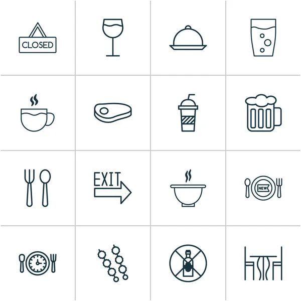 Étterem ikonok beállítása táblában, a borral, a leves és a tál elemeivel. Elszigetelt vektoros illusztráció étterem ikonok. — Stock Vector