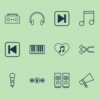 En sevdiğiniz melodi ile Multimedia Icons set, shuffle, şarkı UI ve diğer öğeleri yayın. İzole illüstrasyon Multimedya simgeler.