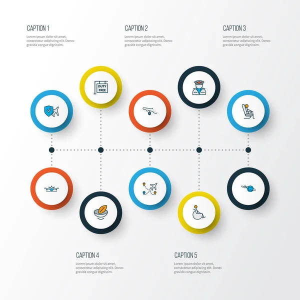 Travel icons colored line set with multicities, plane around the world, disabled and other seat person elements. Isolated  illustration travel icons. — Stock Photo, Image