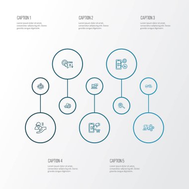 Motoru simgeler stil mobil pazarlama, Web sitesi optimizasyonu, Seo raporu ve diğer web sayfa öğeleri kümesi satır. İzole vektör çizim motoru simgeler.