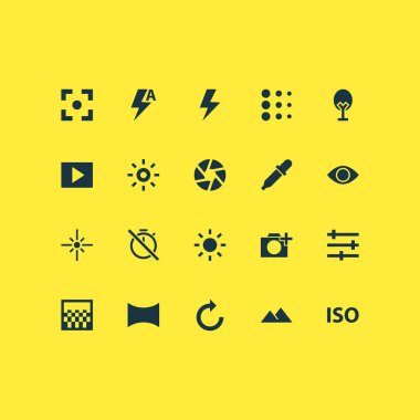 Resim simgeleri ile ayarla kırmızı göz, işaret fişeği, bulanıklık ve diğer gök gürültüsü öğeleri kaldırın. İzole vektör çizim resim simgeleri.