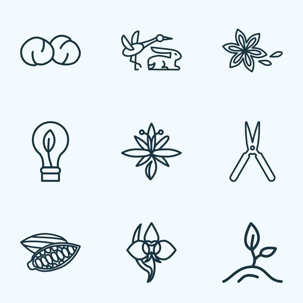 World icons line style set with chickpeas, garden pruner, eco bulb and other bloom elements. Isolated vector illustration world icons. — Stock Vector