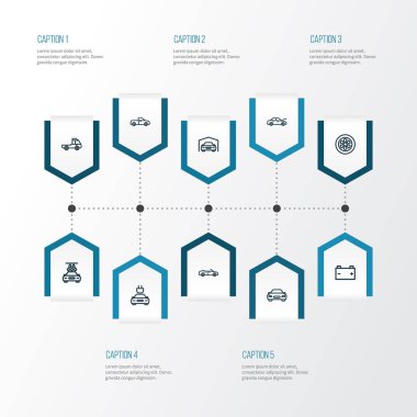 Otomatik simgeler stil cabriolet, garaj, Tak ve diğer van öğeleri kümesi satır. İzole vektör çizim otomatik simgeler.