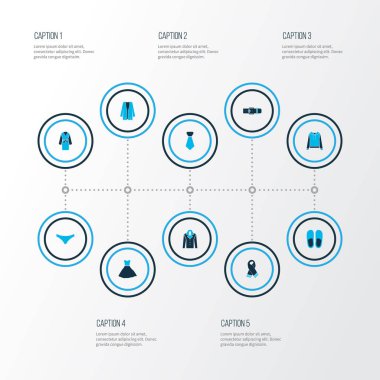 Giysi simgeler kümesi kısa pantolon, kemer, kravat ve diğer askı elemanları renkte. İzole şekil kutsal kişilerin resmi elbise.