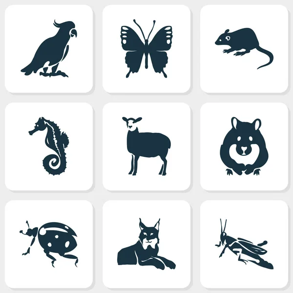 Fauna-Symbole mit Marienkäfern, Hamstern, Schafen und anderen Marienkäfer-Elementen. isolierte Vektorabbildung Fauna-Symbole. — Stockvektor