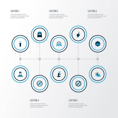 Din simgeler kümesi ile renkli gözlerini, asr, imam ve yasaklanan diğer öğeleri azaltmak. İzole illüstrasyon din simgeler.