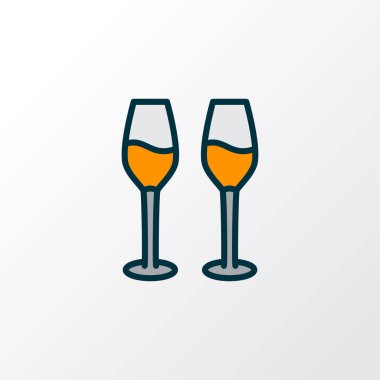 Şarap kadehleri simgesi renkli çizgi sembolü. Moda tarzında birinci kalite izole Cabernet ögesi.