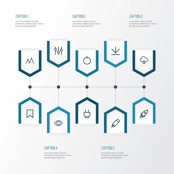 인터페이스 아이콘 선 스타일 요소에 구름, 이퀄라이저, 행동 및 다른 전원 설정. 격리 된 벡터 일러스트 레이 션 인터페이스 아이콘. — 스톡 벡터