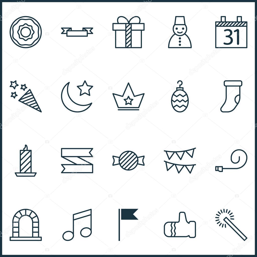 Christmas icons set with fireplace, fireworks, crown and other flag point elements. Isolated vector illustration christmas icons.