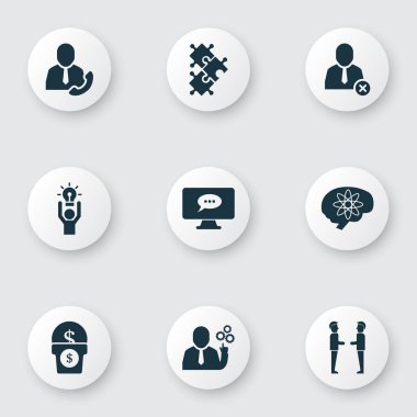 İş simgeleri takım, en iyi çözüm, beyin fırtınası ve diğer jigsaw öğeleri ile ayarlayın. İzole illüstrasyon iş simgeleri.